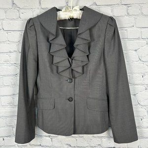 Anne Klein Women's Ruffle‎ Front Dress Blazer Jacket, Size 8, Gray Pin Stripe